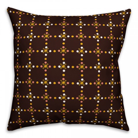 Whimsical Folk Pattern in Brown Pillow Cover