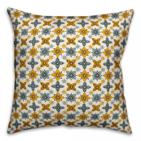 Folk Floral Pattern in Yellow and Blue Pillow