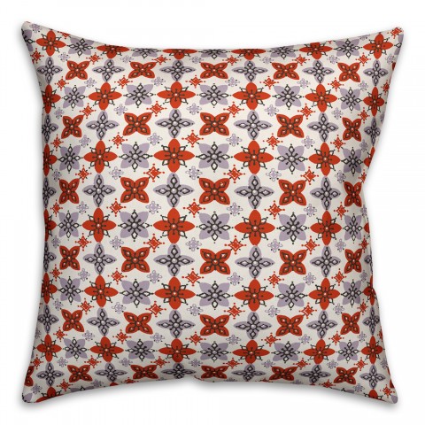 Folk Floral Pattern in Red and Purple Pillow