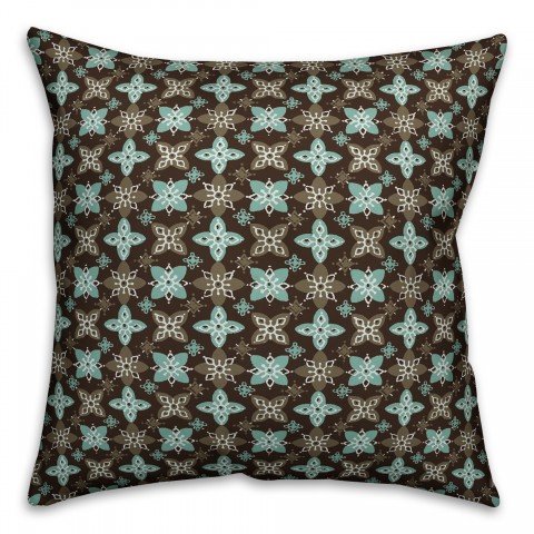 Folk Floral Pattern in Blue and Brown Pillow