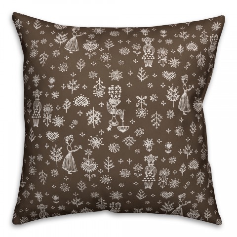 Whimsical Women in Brown Pillow