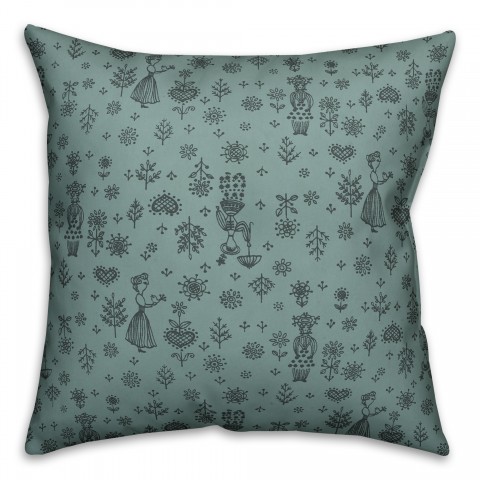 Whimsical Women in Blue Pillow Cover