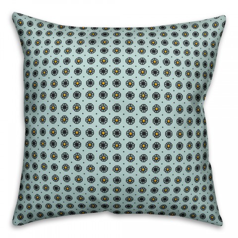 Pixel Floral Pattern in Blue Pillow