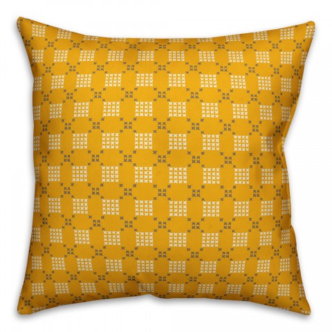 Yellow Cross-Stitch Printed Pattern Pillow