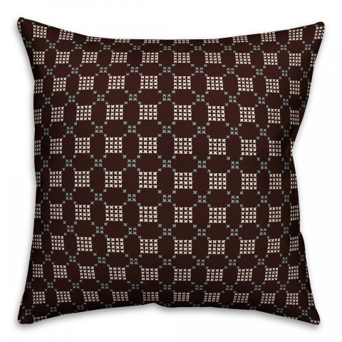 Brown Cross-Stitch Printed Pattern Pillow
