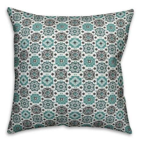 Square Flowers in Blue Pillow