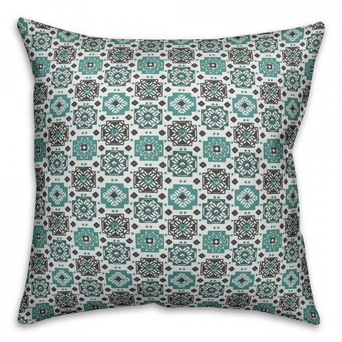 Square Flowers in Blue Pillow Cover