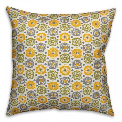 Square Flowers in Yellow Indoor / Outdoor Pillow