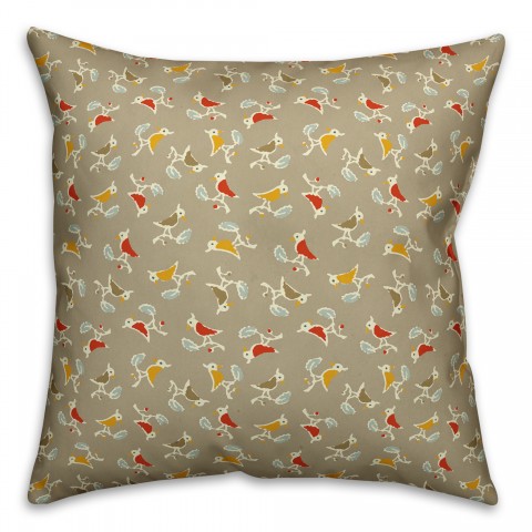 Songbird Pattern in Tan Indoor / Outdoor Pillow
