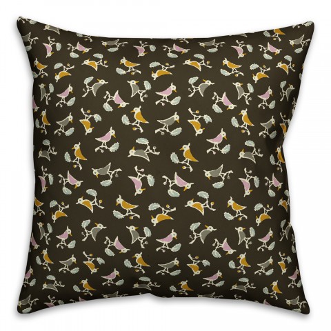 Songbird Pattern in Brown Indoor / Outdoor Pillow