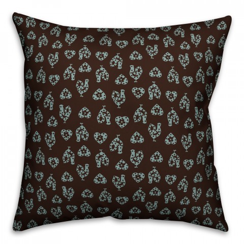 Gray Rooster Pattern Indoor / Outdoor Pillow