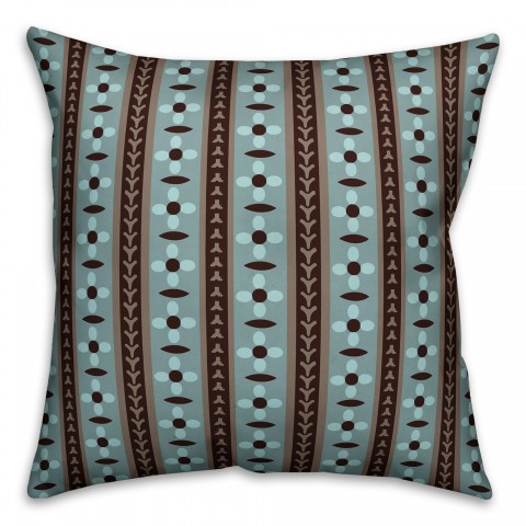 Folk Flower Pattern in Blue Pillow Cover