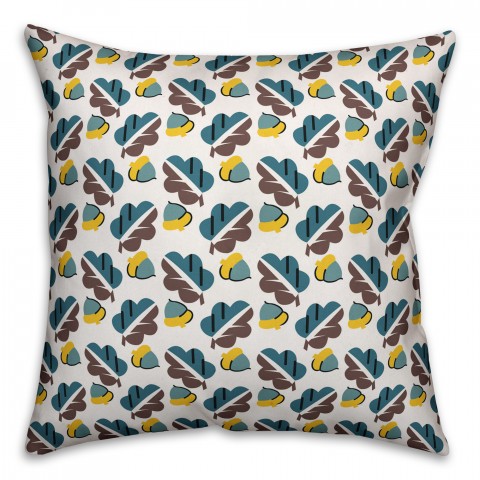Acorns and Leaves Pattern in Blue Pillow Cover