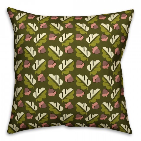 Acorns and Leaves Pattern in Green Pillow Cover