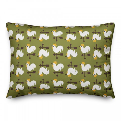 Green Rooster Pattern 14x20 Spun Poly Pillow