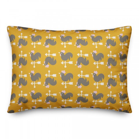 Yellow Rooster Pattern 14x20 Spun Poly Pillow
