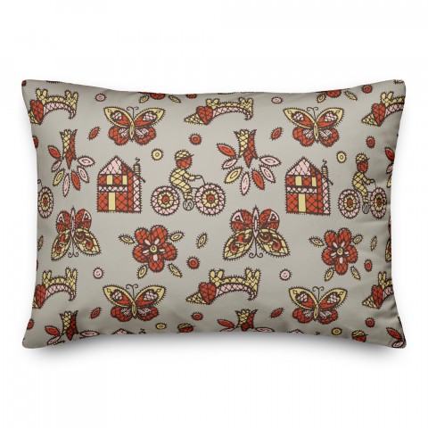 Kids Whimsical Folk Pattern in Red 14x20 Spun Poly Pillow