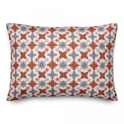 Folk Floral Pattern in Red and Purple 14x20 Spun Poly Pillow