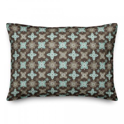 Folk Floral Pattern in Blue and Brown 14x20 Spun Poly Pillow
