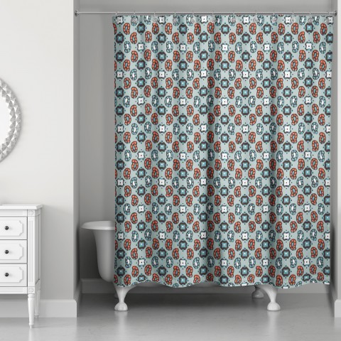 Tiny Paisley Pattern in Blue 71x74 Shower Curtain