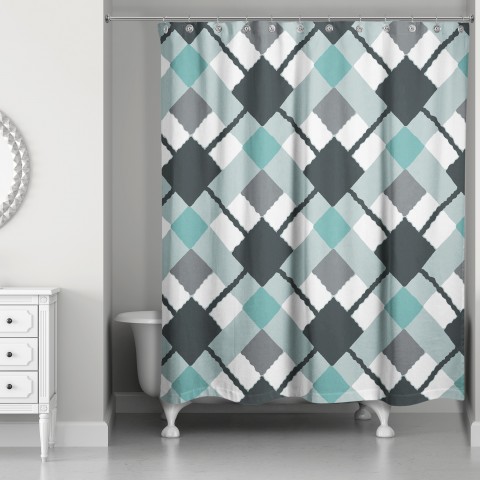 Blue Argyle 71x74 Shower Curtain