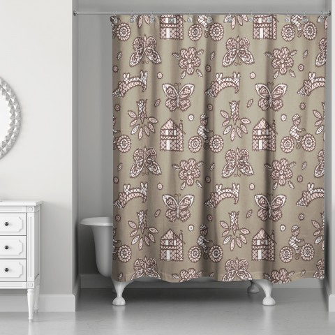 Kids Whimsical Folk Pattern in Pink 71x74 Shower Curtain
