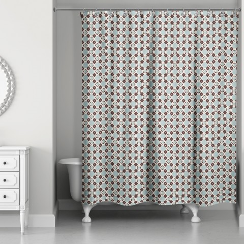 Folk Geometric Pattern in Blue 71x74 Shower Curtain