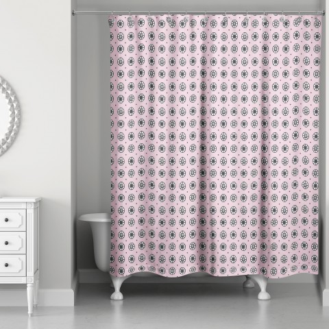 Pixel Floral Pattern in Pink 71x74 Shower Curtain