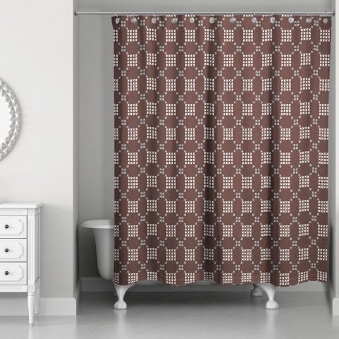 Brown Cross-Stitch Printed Pattern 71x74 Shower Curtain