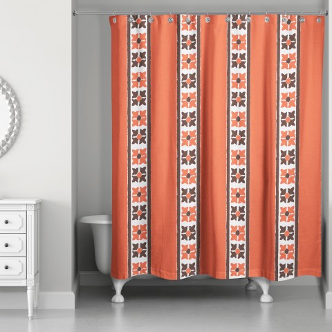 Folk Floral Stripe Pattern in Red 71x74 Shower Curtain