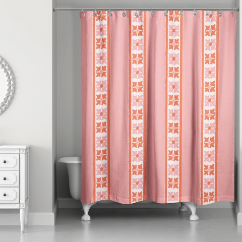Folk Floral Stripe Pattern in Pink 71x74 Shower Curtain