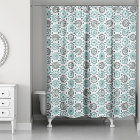 Square Flowers in Blue 71x74 Shower Curtain