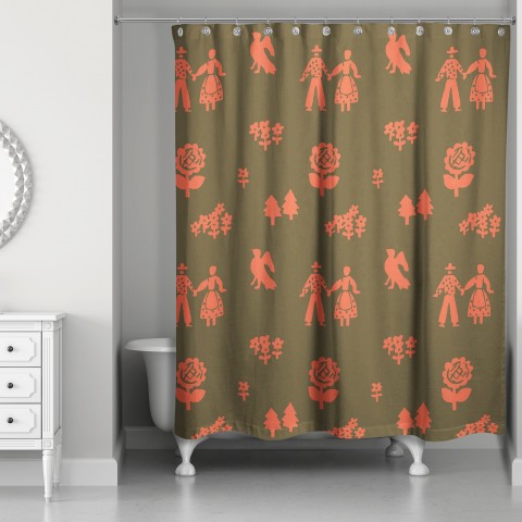 Folk Forest Motif in Red 71x74 Shower Curtain