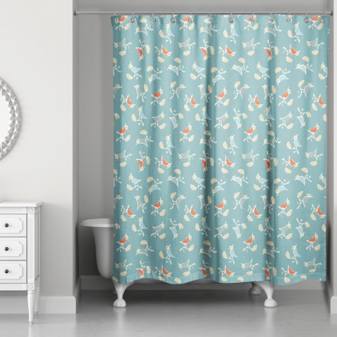Songbird Pattern in Blue 71x74 Shower Curtain