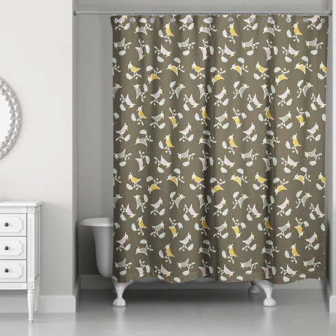 Songbird Pattern in Brown 71x74 Shower Curtain