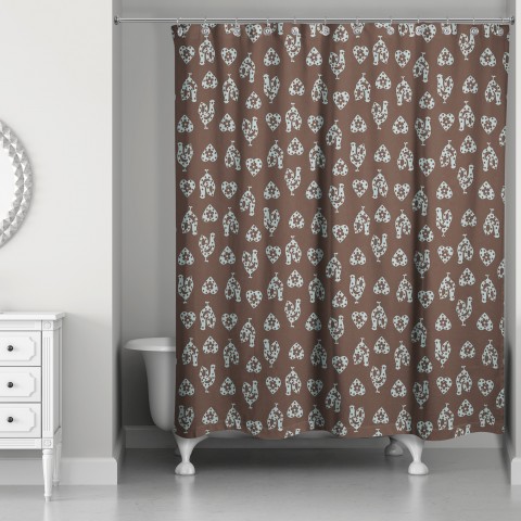 Gray Rooster Pattern 71x74 Shower Curtain