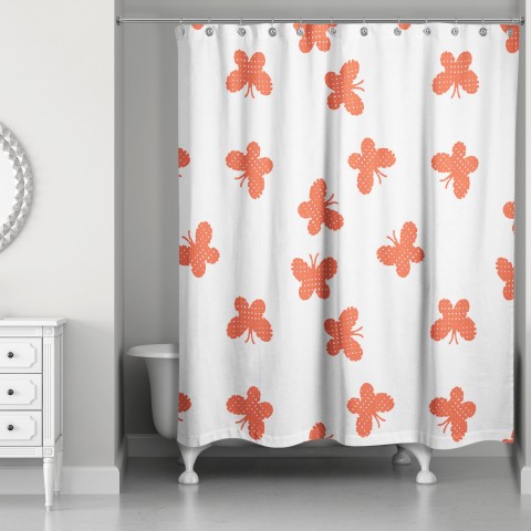 Butterfly Pattern in Red 71x74 Shower Curtain