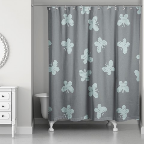 Butterfly Pattern in Blue 71x74 Shower Curtain