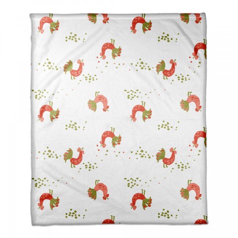Rooster Pattern in Red and Green 50x60 Coral Fleece Blanket