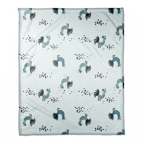 Rooster Pattern in Blue 50x60 Coral Fleece Blanket