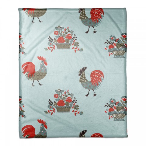 Rooster Pattern in Blue 50x60 Coral Fleece Blanket