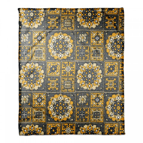 Patchwork Mandala in Yellow and Gray 50x60 Coral Fleece Blanket