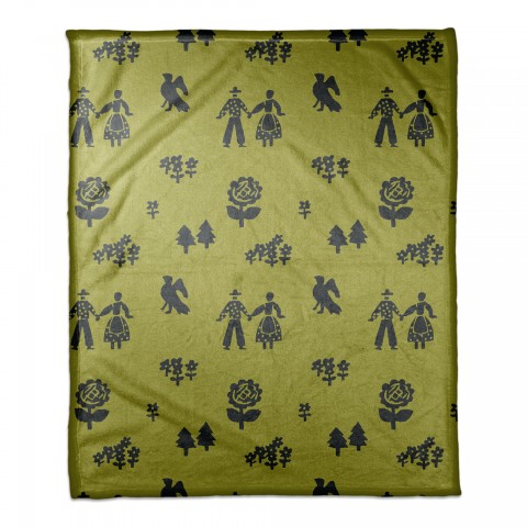 Folk Forest Motif in Green 50x60 Coral Fleece Blanket