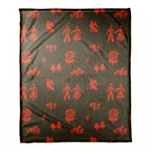 Folk Forest Motif in Red 50x60 Coral Fleece Blanket