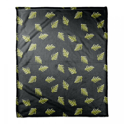 Palm Pattern in Green and Black 50x60 Coral Fleece Blanket