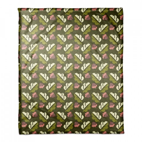 Acorns and Leaves Pattern in Green 50x60 Coral Fleece Blanket