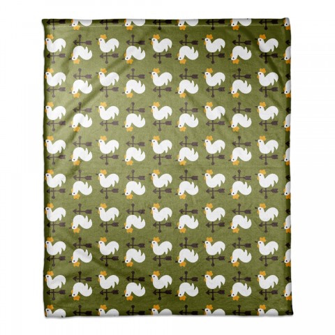 Green Rooster Pattern 50x60 Coral Fleece Blanket