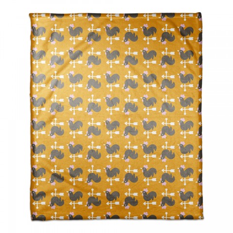 Yellow Rooster Pattern 50x60 Coral Fleece Blanket