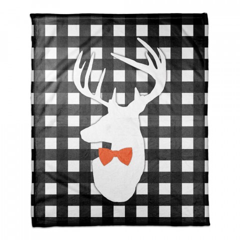 Halloween Deer Buffalo Check 50x60 Coral Fleece Blanket