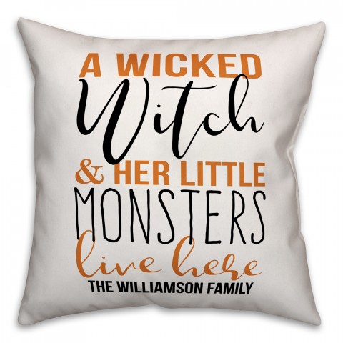 A Wicked Witch and Her Little Monsters 18x18 Personalized Spun Poly Pillow